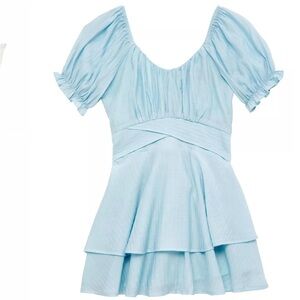 Katie J NYC JUNIOR DELILAH DRESS Light Blue Puff Sleeve- Juniors - Size XL